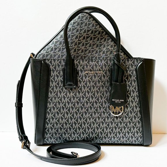 Michael Kors Kali MD Satchel Shoulder Bag + iPad Case Set MK Silver/Black - Picture 1 of 16